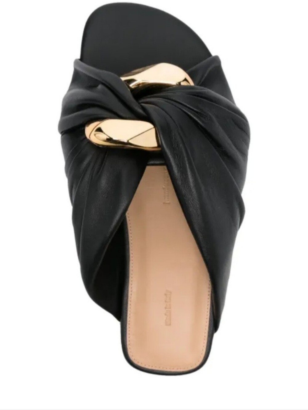 JW ANDERSON Black Leather Knot Slide with Gold Chain Detail